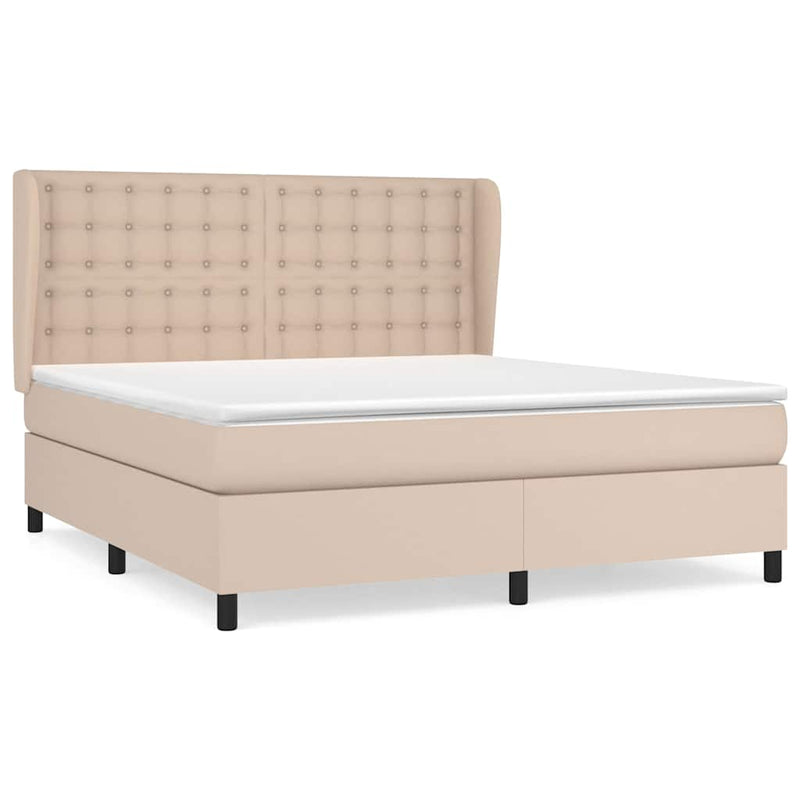 Pat box spring cu saltea, cappuccino, 180x200cm piele ecologică