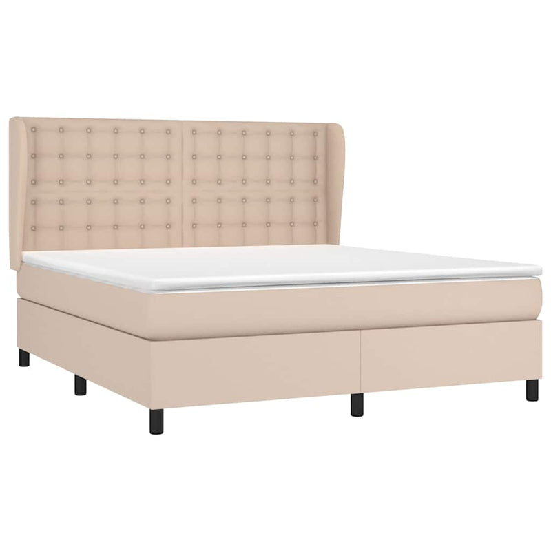 Pat box spring cu saltea, cappuccino, 180x200cm piele ecologică