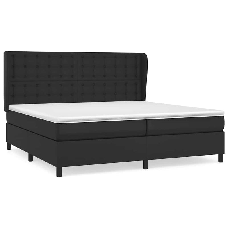 Pat box spring cu saltea, negru, 200x200 cm, piele ecologică
