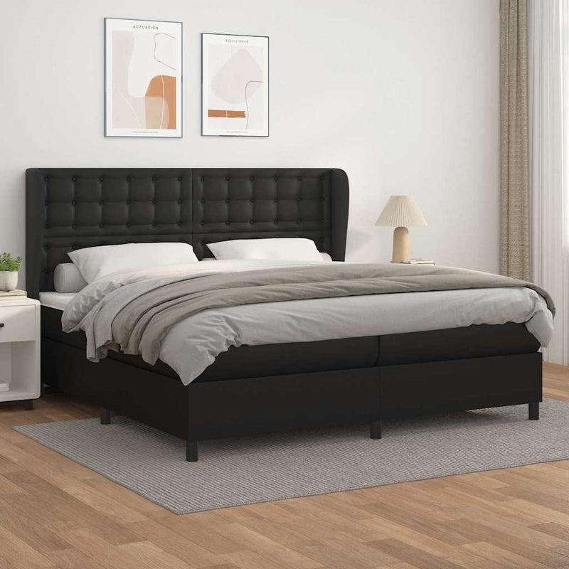 Pat box spring cu saltea, negru, 200x200 cm, piele ecologică