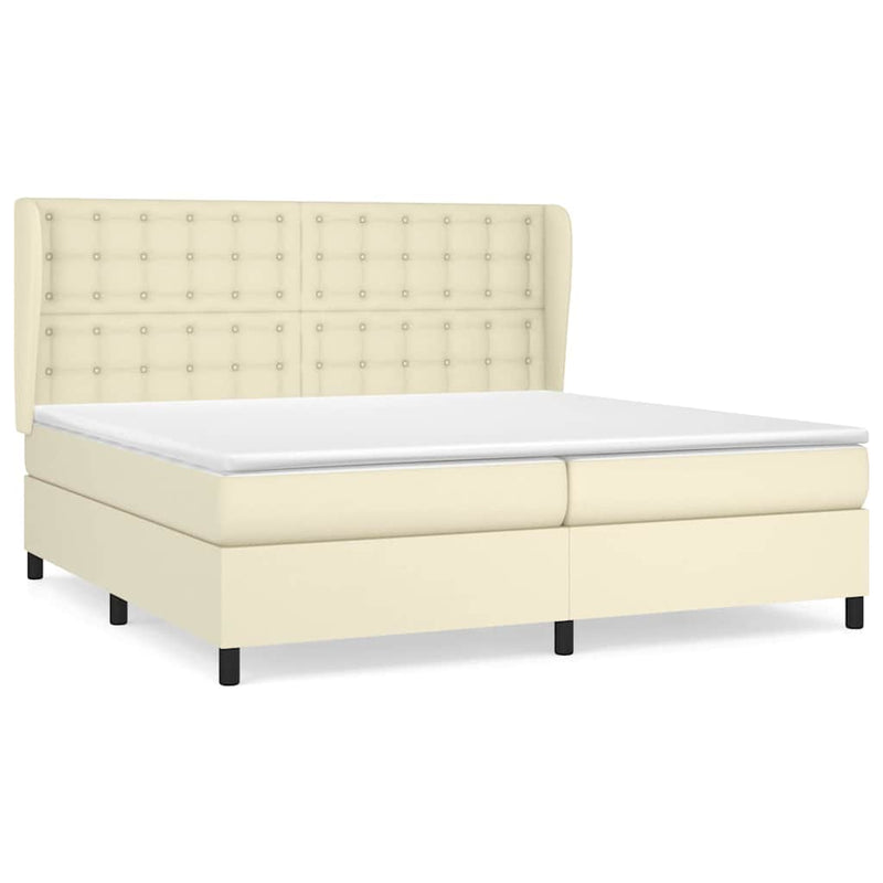 Pat continental cu saltea, crem, 200x200 cm, piele ecologică