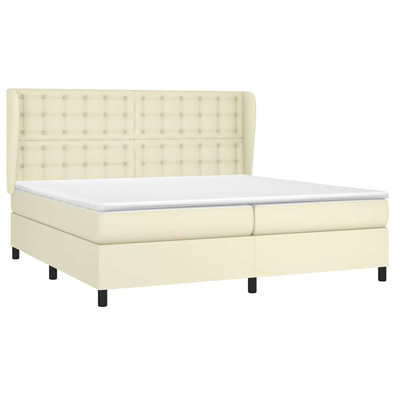 Pat continental cu saltea, crem, 200x200 cm, piele ecologică