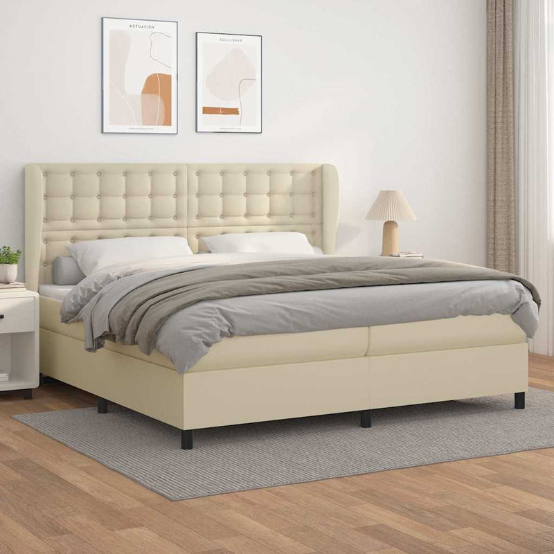 Pat continental cu saltea, crem, 200x200 cm, piele ecologică