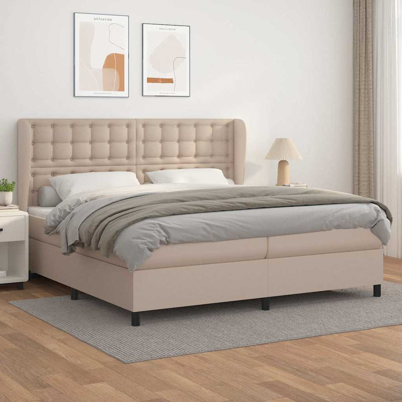 Pat continental cu saltea, cappuccino, 200x200 cm, piele eco