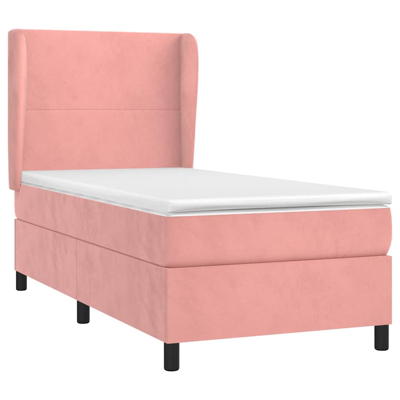 Pat box spring cu saltea, roz, 90x190 cm, catifea