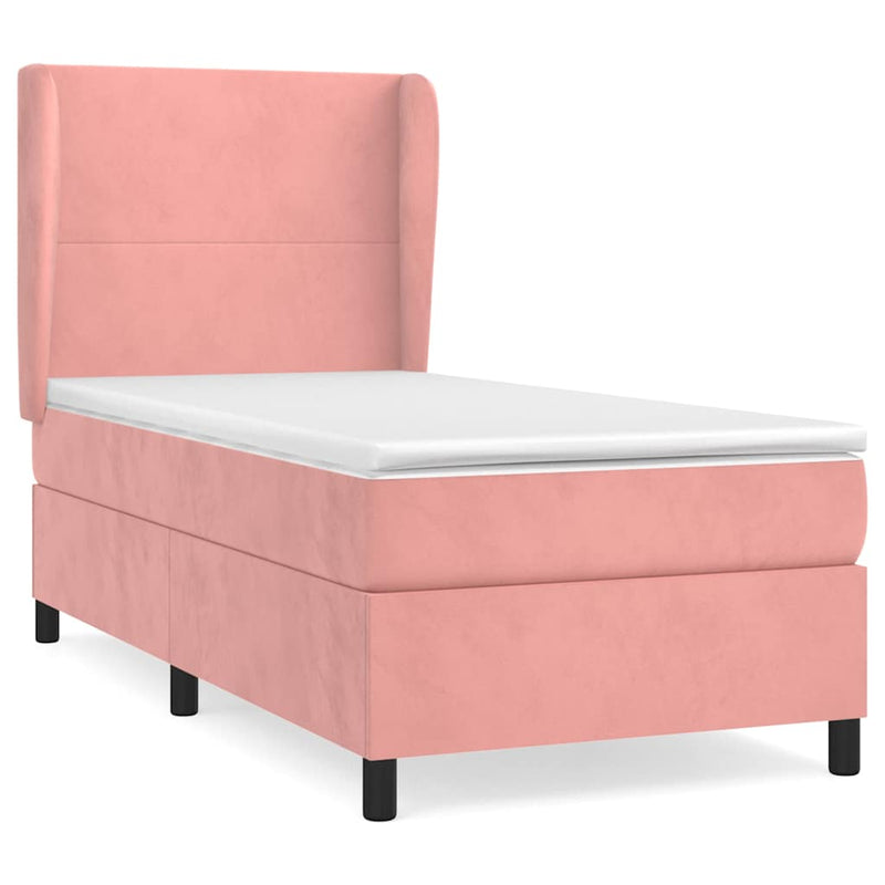 Pat box spring cu saltea, roz, 90x200 cm, catifea