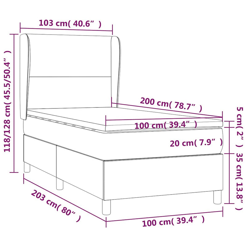 Pat box spring cu saltea, roz, 100x200 cm, catifea