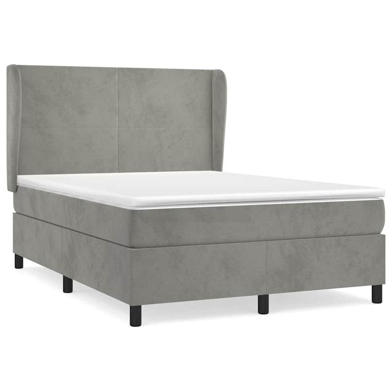 Pat box spring cu saltea, gri deschis, 140x200 cm, catifea