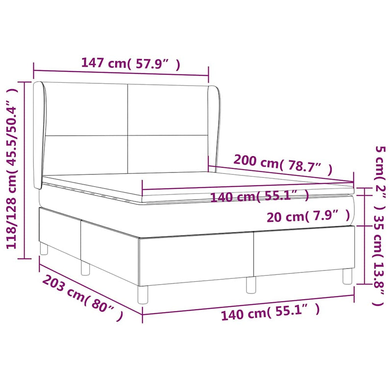 Pat box spring cu saltea, gri deschis, 140x200 cm, catifea
