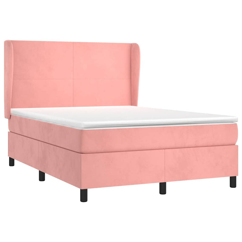 Pat box spring cu saltea, roz, 140x200 cm, catifea