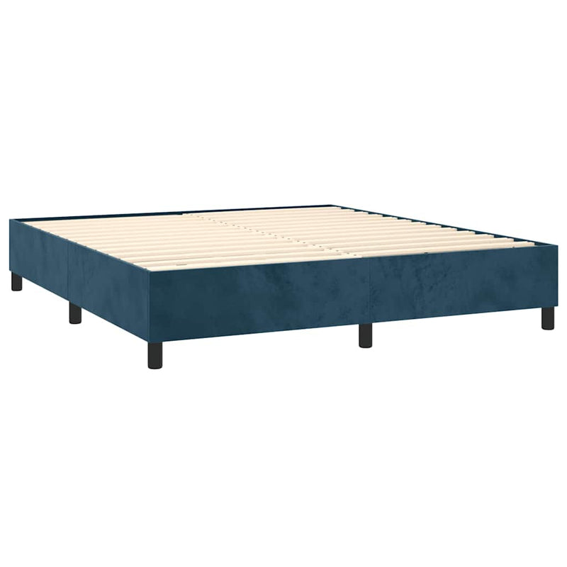 Pat box spring cu saltea, albastru închis, 160x200 cm, catifea