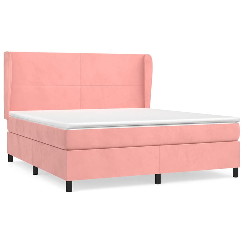 Pat box spring cu saltea, roz, 160x200 cm, catifea