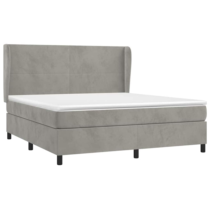 Pat box spring cu saltea, gri deschis, 180x200 cm, catifea