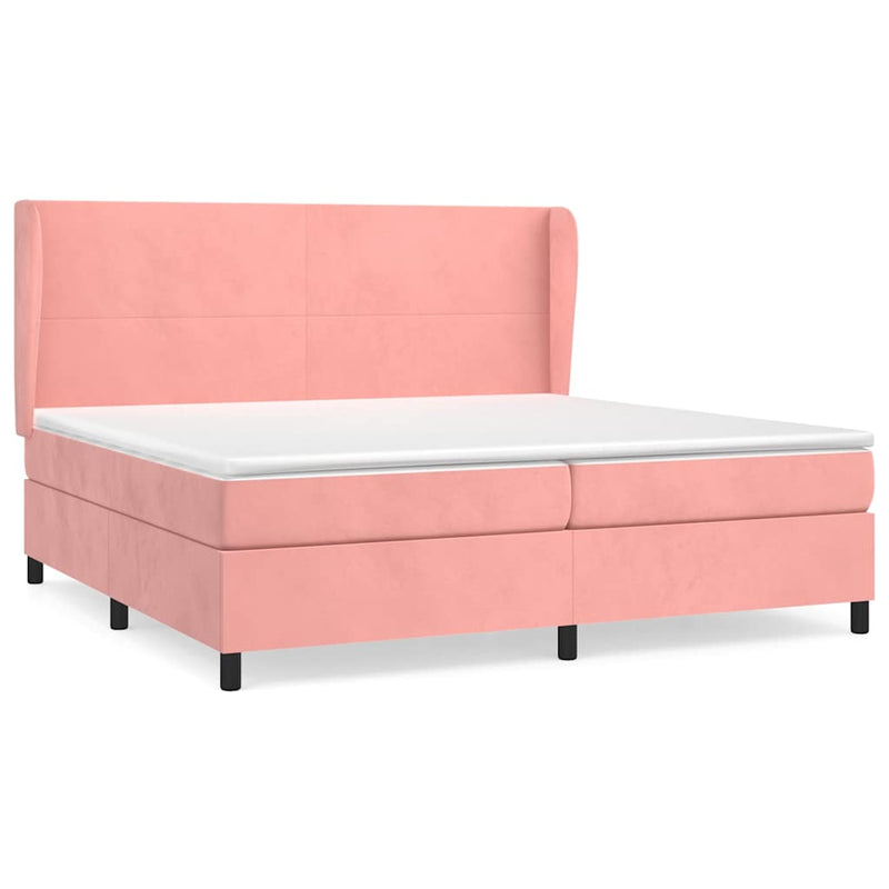 Pat box spring cu saltea, roz, 200x200 cm, catifea