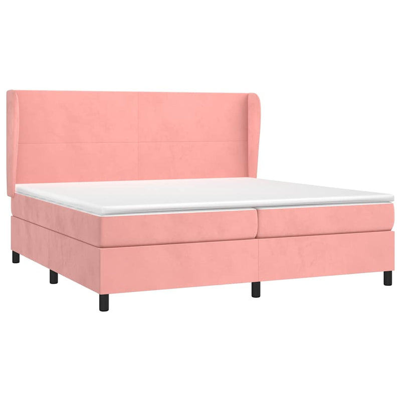 Pat box spring cu saltea, roz, 200x200 cm, catifea
