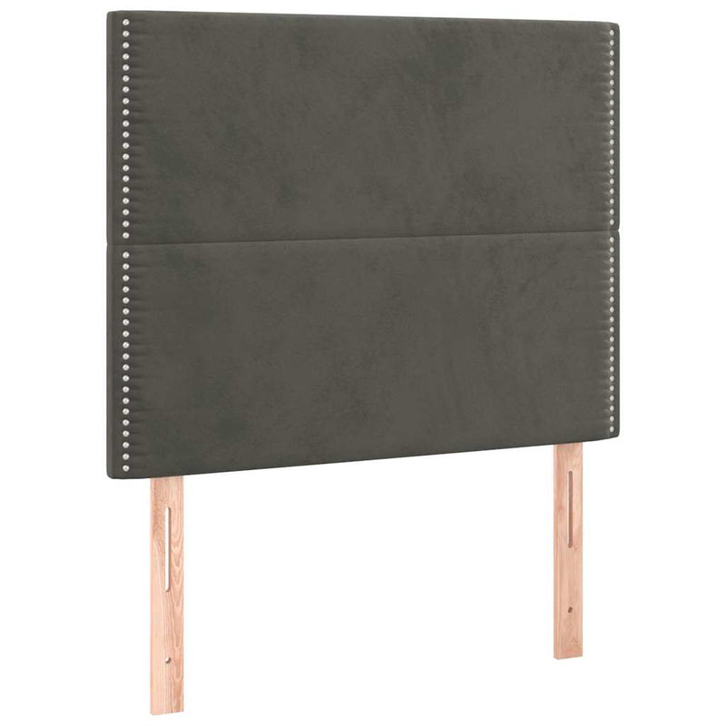 Pat box spring cu saltea, gri închis, 90x200 cm, catifea