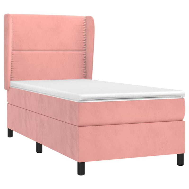 Pat box spring cu saltea, roz, 90x200 cm, catifea