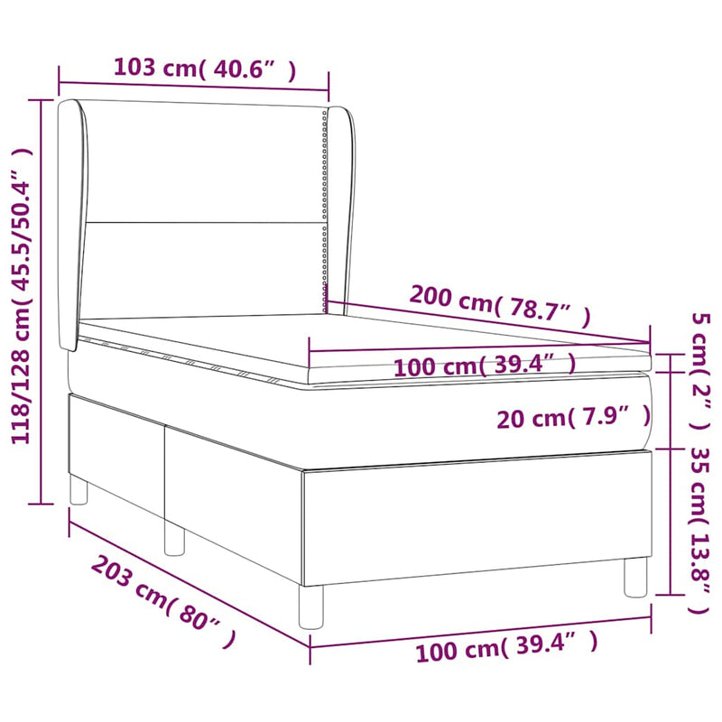 Pat box spring cu saltea, roz, 100x200 cm, catifea