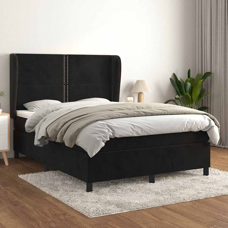 Pat box spring cu saltea, negru, 140x190 cm, catifea