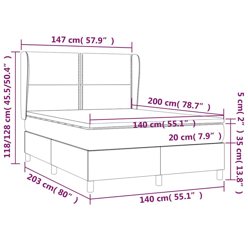 Pat box spring cu saltea, negru, 140x200 cm, catifea