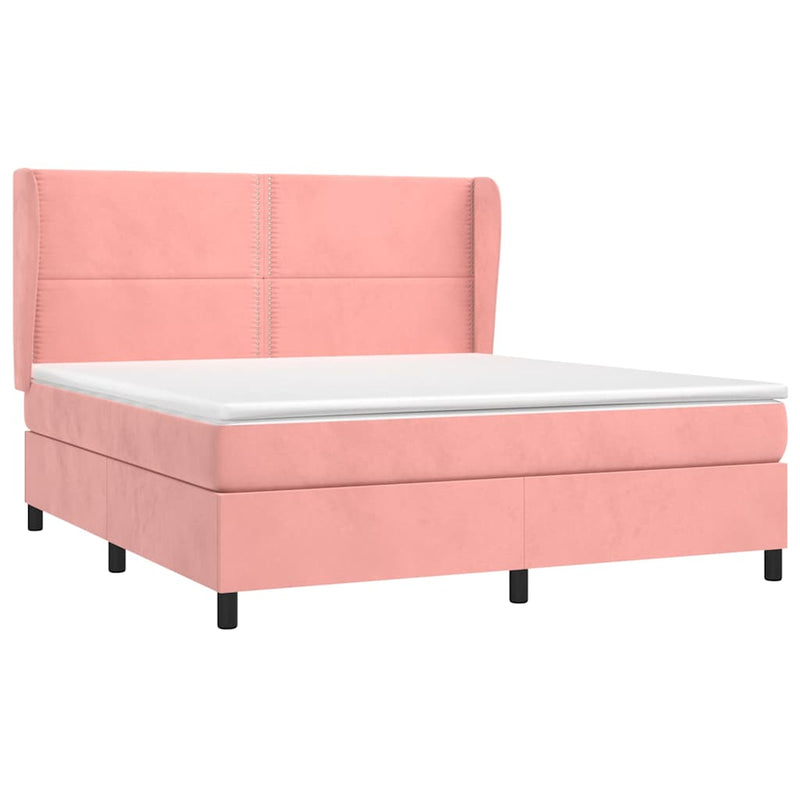 Pat box spring cu saltea, roz, 160x200 cm, catifea
