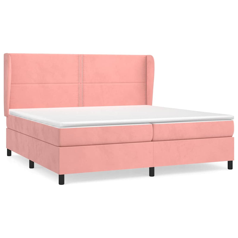 Pat box spring cu saltea, roz, 200x200 cm, catifea