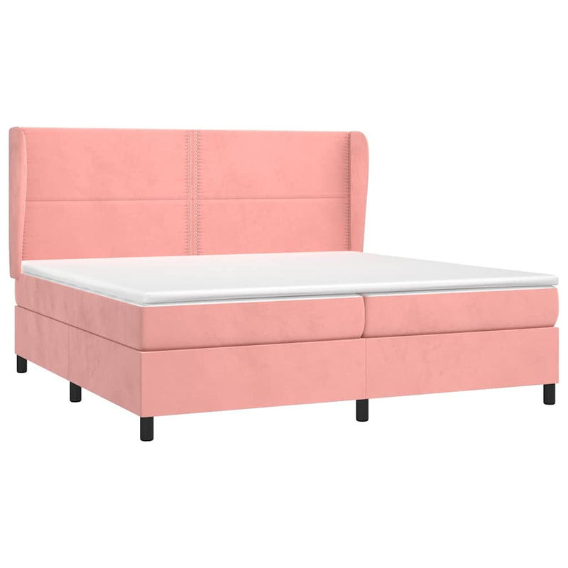 Pat box spring cu saltea, roz, 200x200 cm, catifea
