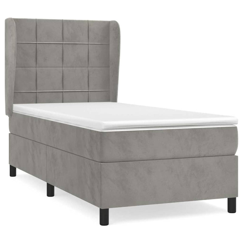 Pat continental cu saltea, gri deschis, 80x200 cm, catifea