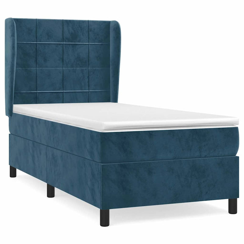 Pat box spring cu saltea, albastru închis, 90x200 cm, catifea