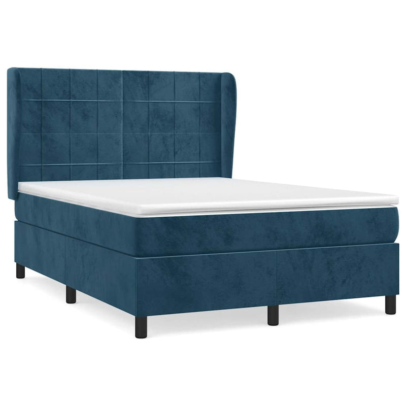 Pat box spring cu saltea, albastru închis, 140x200 cm, catifea