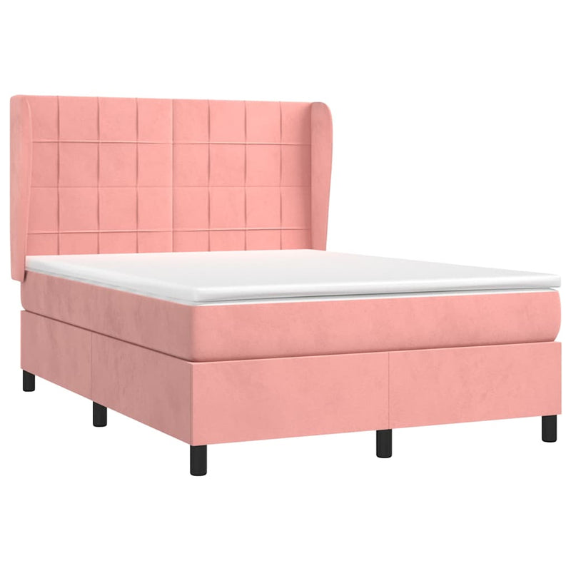 Pat box spring cu saltea, roz, 140x200 cm, catifea