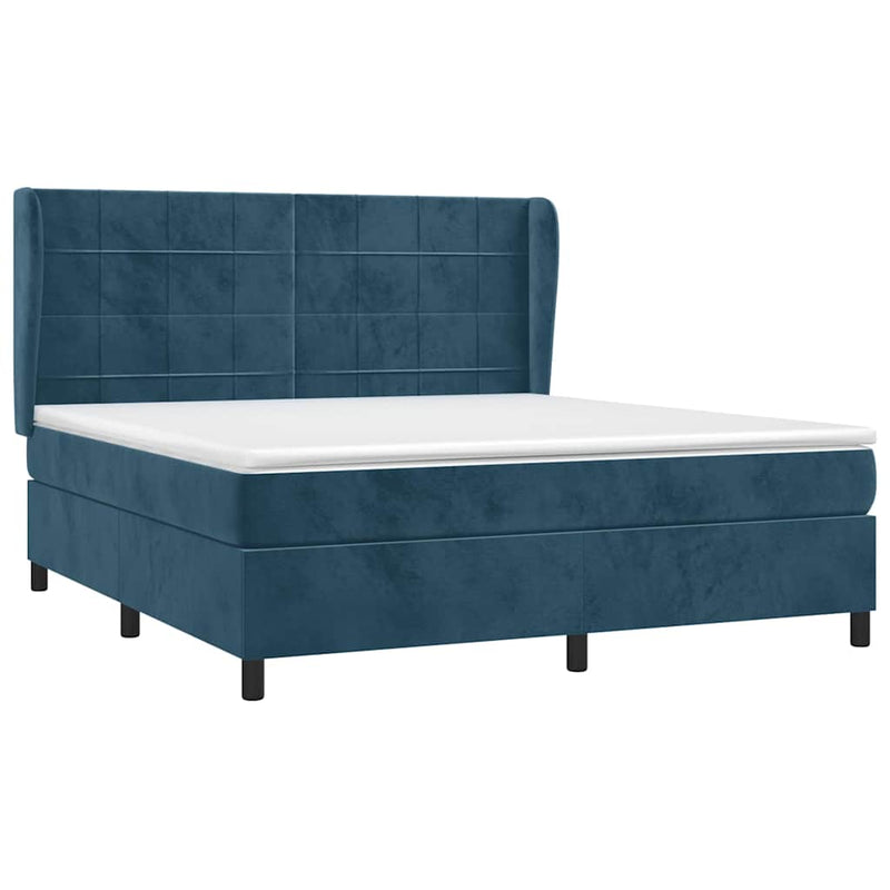 Pat box spring cu saltea, albastru închis, 160x200 cm, catifea