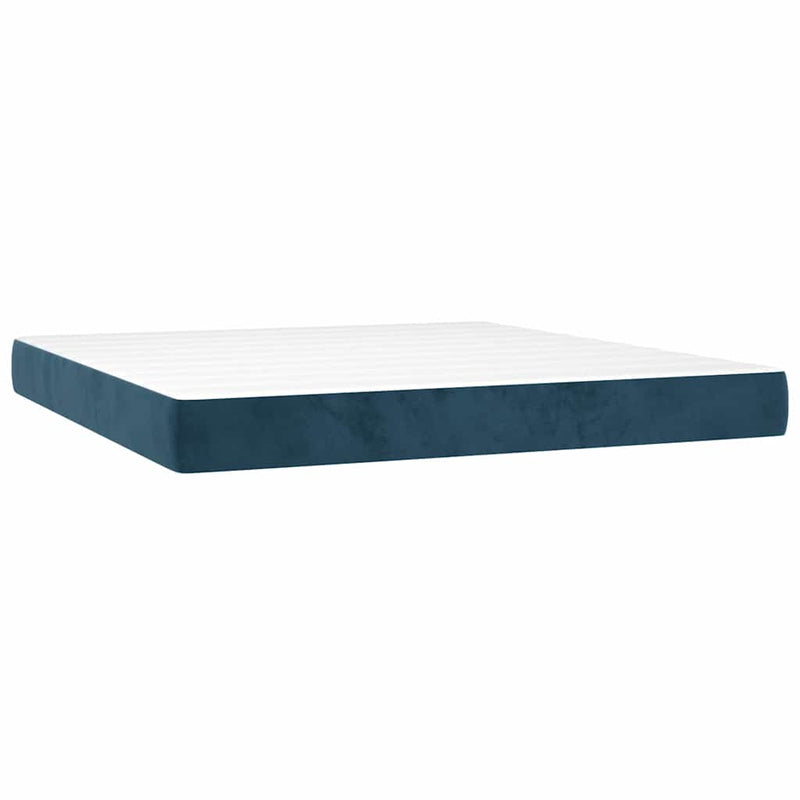 Pat box spring cu saltea, albastru închis, 160x200 cm, catifea