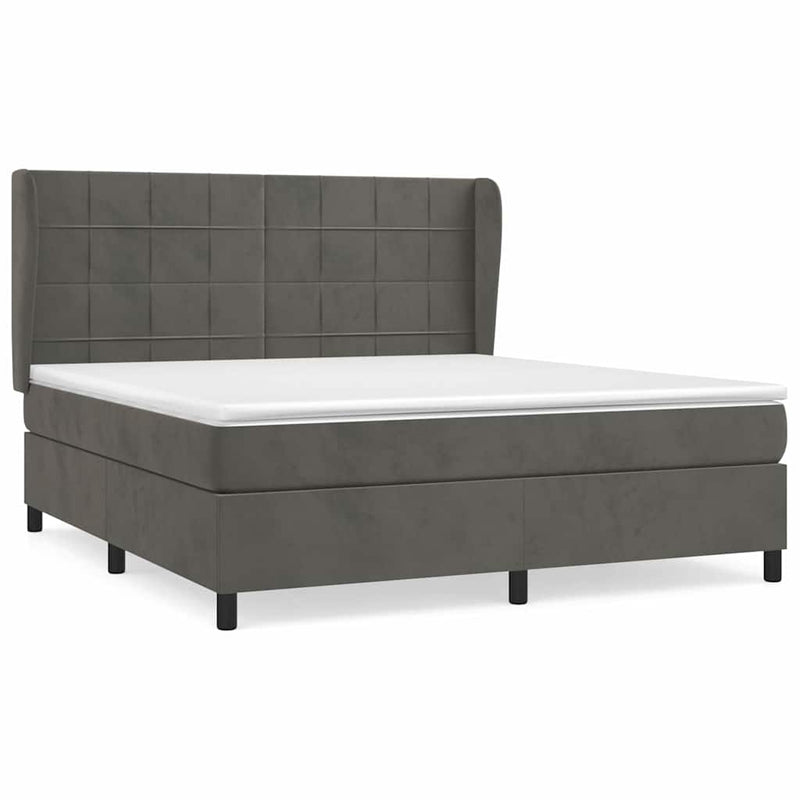 Pat box spring cu saltea, gri închis, 180x200 cm, catifea