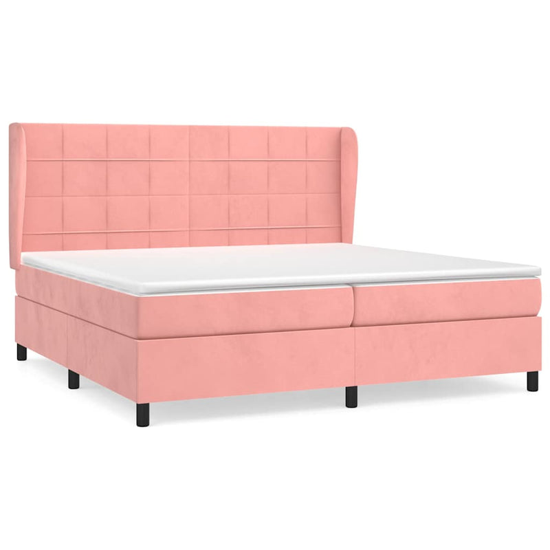 Pat box spring cu saltea, roz, 200x200 cm, catifea