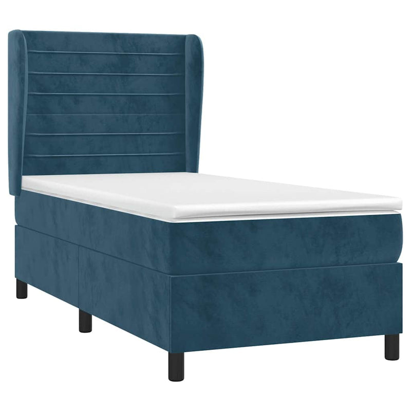 Pat box spring cu saltea, albastru închis, 90x200 cm, catifea