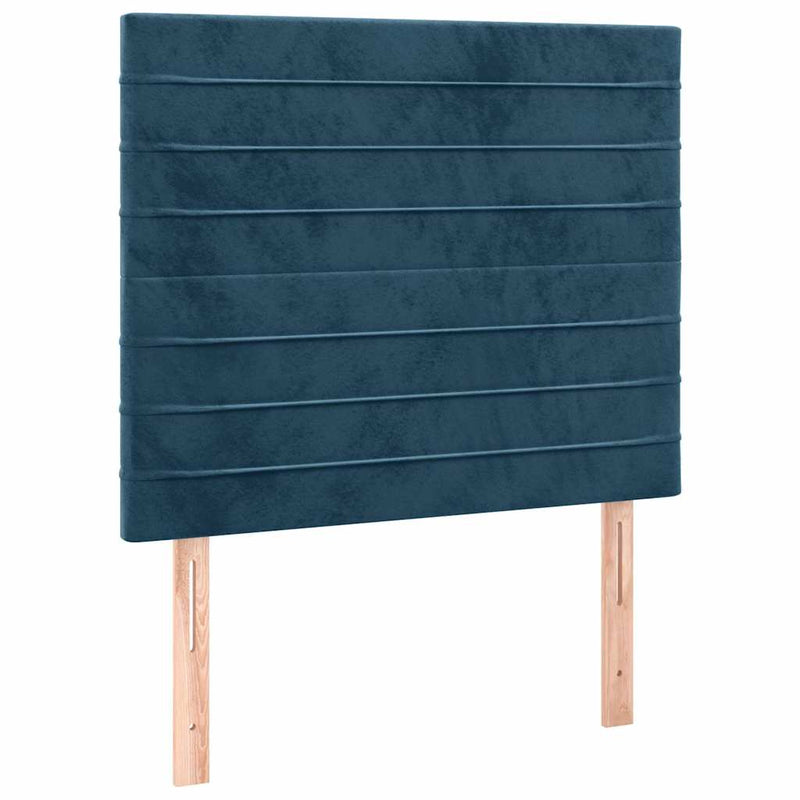 Pat box spring cu saltea, albastru închis, 90x200 cm, catifea