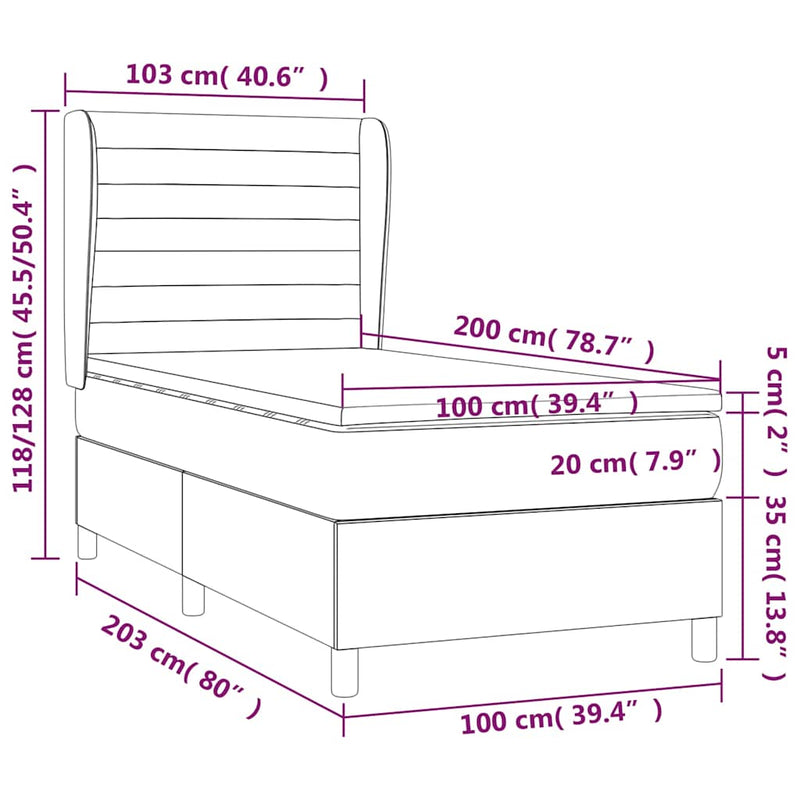 Pat box spring cu saltea, negru, 100x200 cm, catifea