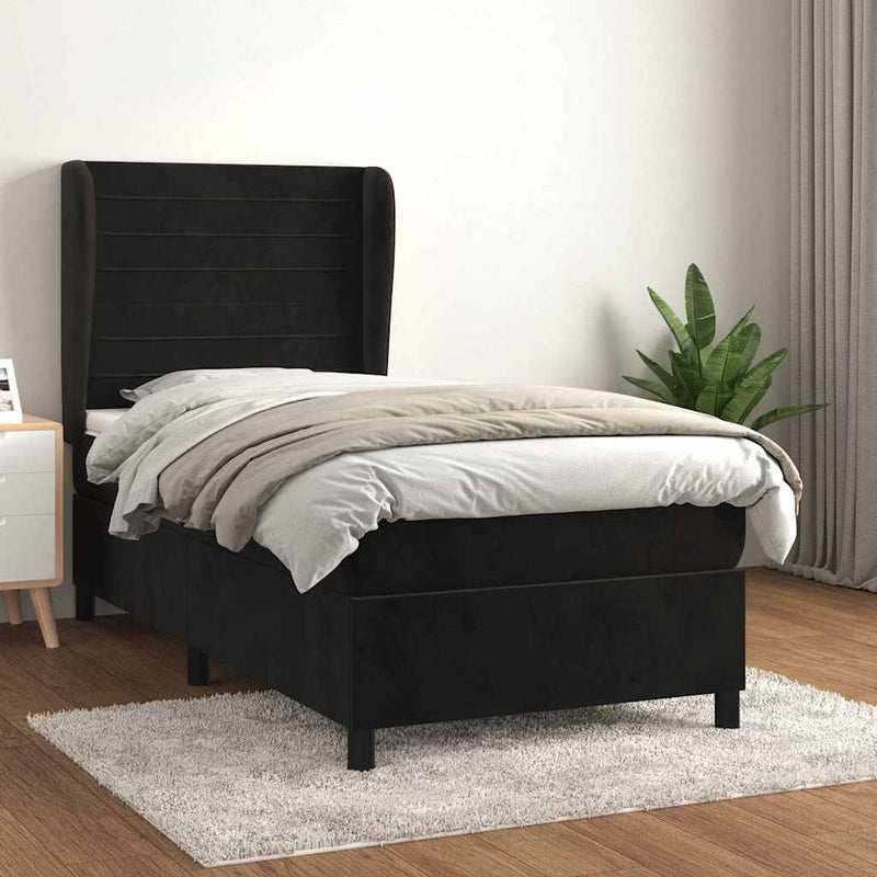 Pat box spring cu saltea, negru, 100x200 cm, catifea