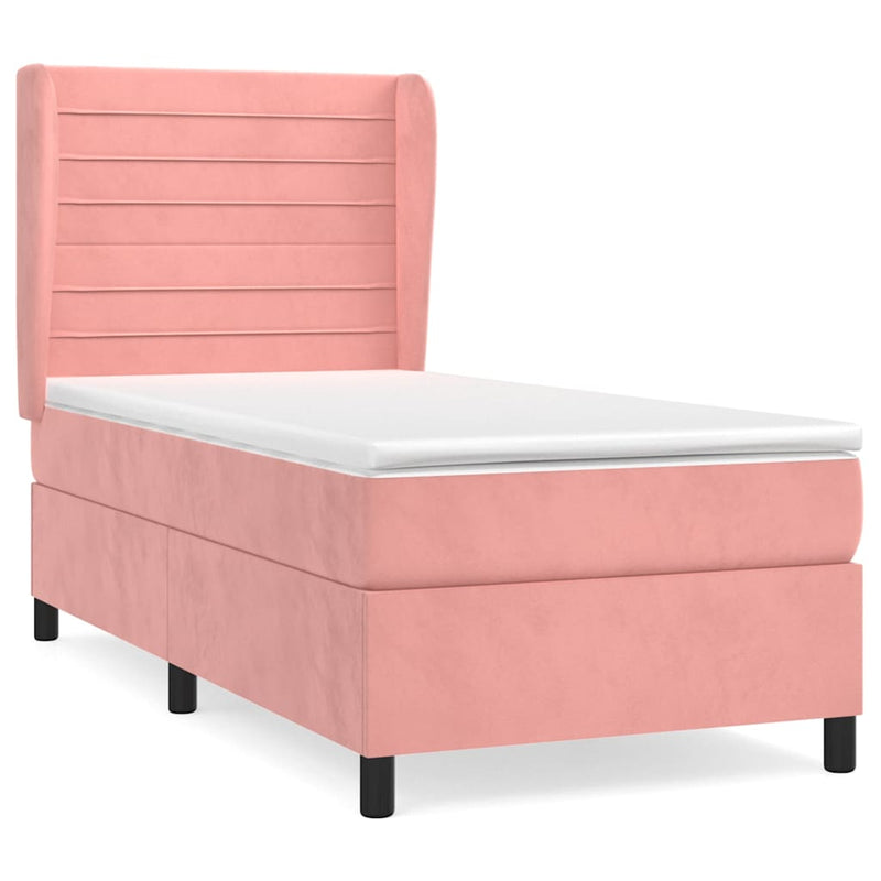 Pat box spring cu saltea, roz, 100x200 cm, catifea