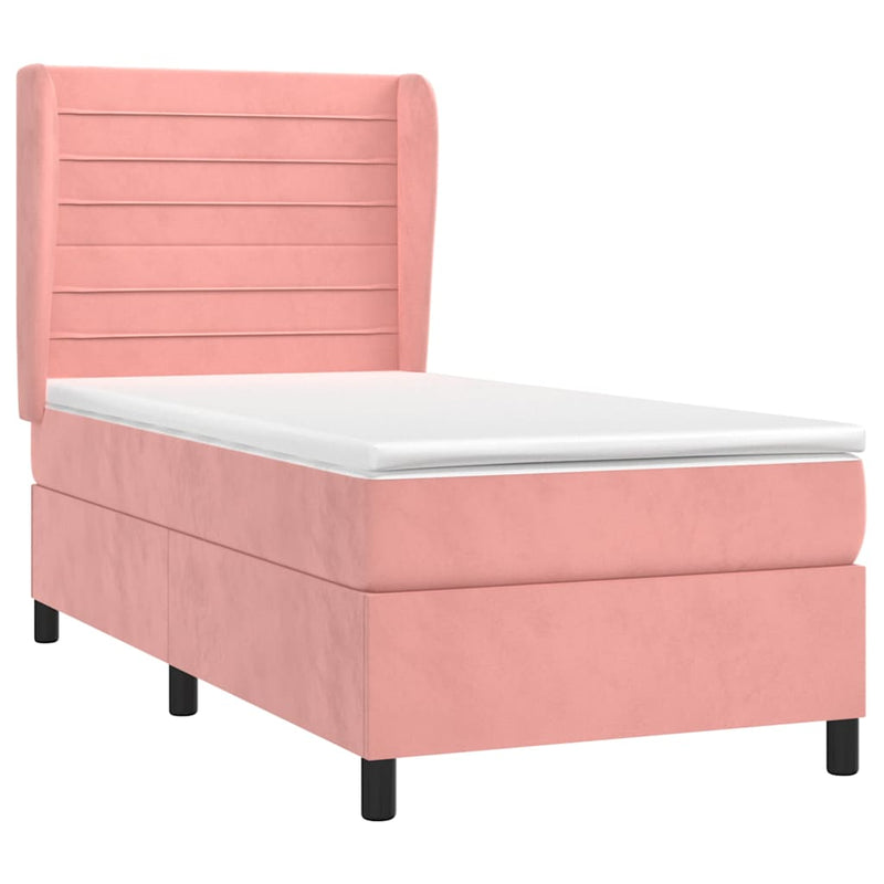 Pat box spring cu saltea, roz, 100x200 cm, catifea