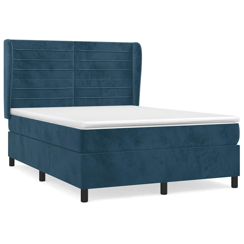 Pat box spring cu saltea, albastru închis, 140x200 cm, catifea