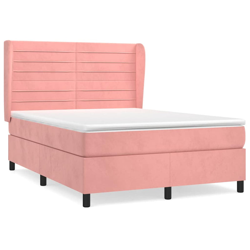 Pat box spring cu saltea, roz, 140x200 cm, catifea