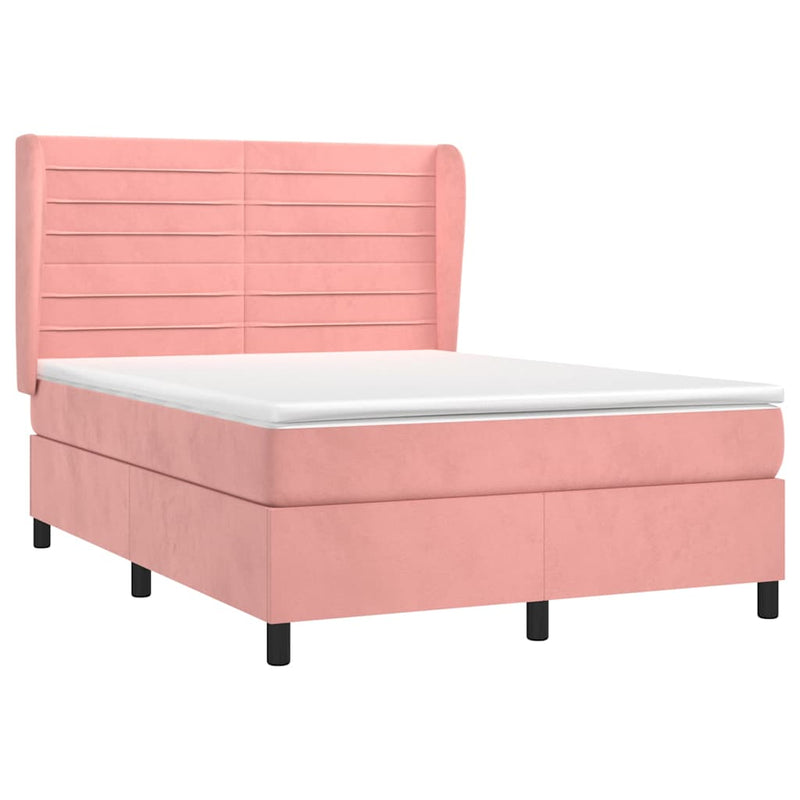 Pat box spring cu saltea, roz, 140x200 cm, catifea