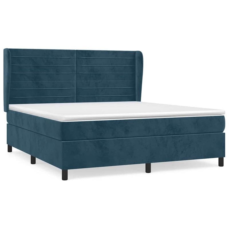Pat box spring cu saltea, albastru închis, 160x200 cm, catifea
