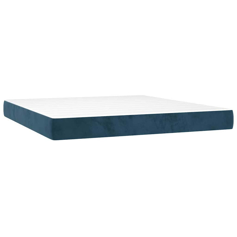 Pat box spring cu saltea, albastru închis, 160x200 cm, catifea