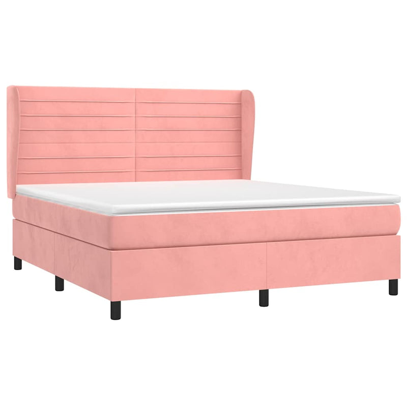 Pat box spring cu saltea, roz, 160x200 cm, catifea