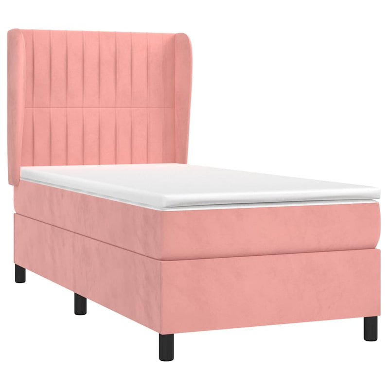 Pat box spring cu saltea, roz, 80x200 cm, catifea