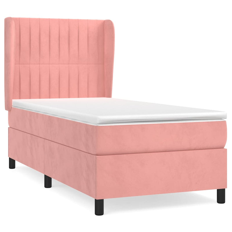 Pat box spring cu saltea, roz, 90x200 cm, catifea