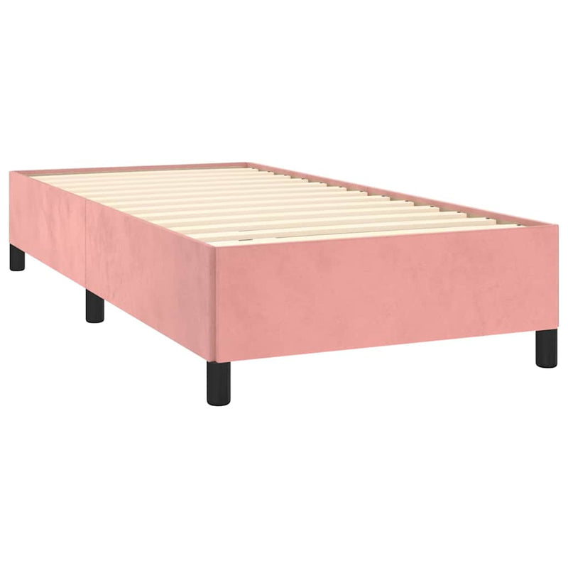 Pat box spring cu saltea, roz, 90x200 cm, catifea